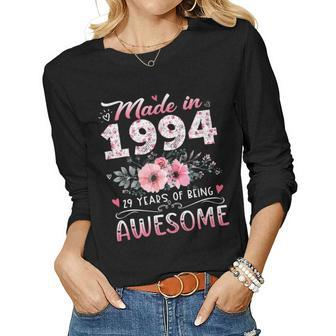 Floral 29Th Birthday Gifts For Women Made In 1994 Birthday Women Graphic Long Sleeve T-shirt - Seseable