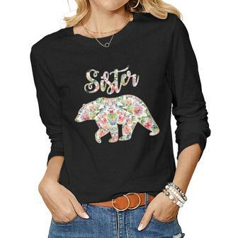 Floral Sister Bear Sister Matching Mom And Daughter Women Graphic Long Sleeve T-shirt - Seseable