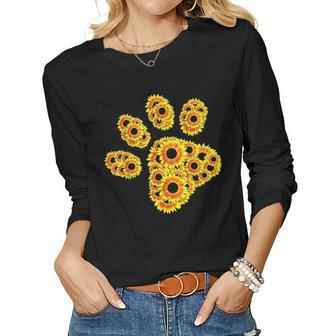 Flower Mom Pet Paw Print Of Sunflower Cat Or Dog Paw Women Graphic Long Sleeve T-shirt - Seseable