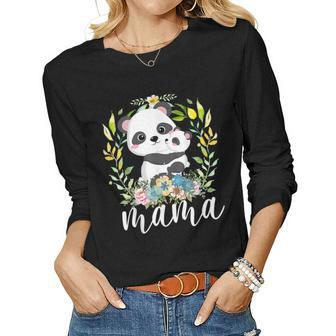 Flowers Mom & Cute Baby Panda Animal Mama Women Long Sleeve T-shirt | Mazezy