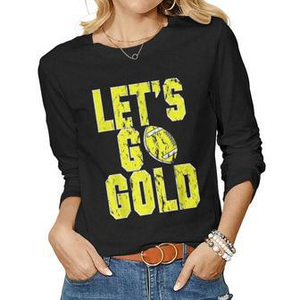 Football Mom Lets Go Gold Football Mom Women Graphic Long Sleeve T-shirt - Seseable