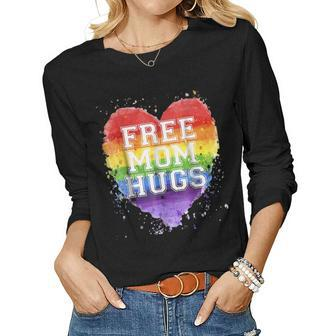Free Mom Hugs Rainbow Lgbt Gay Pride Flag Women Graphic Long Sleeve T-shirt - Seseable