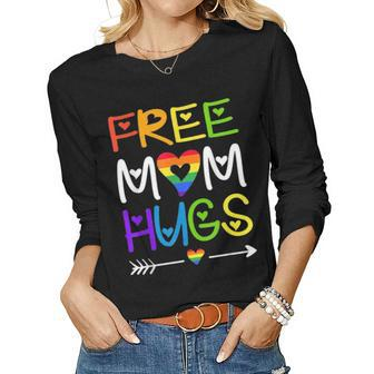 Free Mom Hugs T Rainbow Heart Lgbt Pride Month 1677 Women Graphic Long Sleeve T-shirt - Seseable