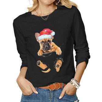 Frenchie French Bulldog Pocket Funny Mom Dad Kid Lover Gifts Women Graphic Long Sleeve T-shirt - Seseable