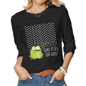Frog Fly 100 Days Of School Shirt Teacher Boy Girl Women Long Sleeve T-shirt | Mazezy