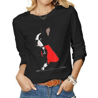 Funny Boston Terrier Dog I Love Mom Tattoo Dog Lover Gift V2 Women Graphic Long Sleeve T-shirt - Seseable