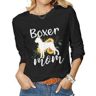 Funny Boxer Mom Sunflower Dog Lovers Mothers Day Gift Women Graphic Long Sleeve T-shirt - Seseable