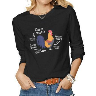 Funny Chicken Joke Guess Why Farm Women Graphic Long Sleeve T-shirt - Thegiftio UK