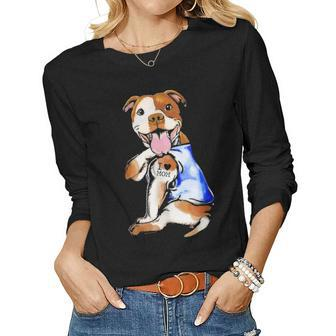 Funny Dog Pitbull I Love Mom Tattoo Gift 1738 Women Graphic Long Sleeve T-shirt - Seseable