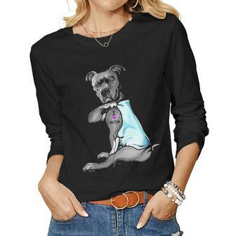 Funny Dog Pitbull I Love Mom Tattoo Gift V3 Women Graphic Long Sleeve T-shirt - Seseable