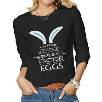 Funny Easter Sister Egg Hunting Rabbit Party Women Graphic Long Sleeve T-shirt - Seseable