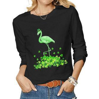 Funny Flamingo St Patricks Day Women Irish Flamingo Women Graphic Long Sleeve T-shirt - Thegiftio UK