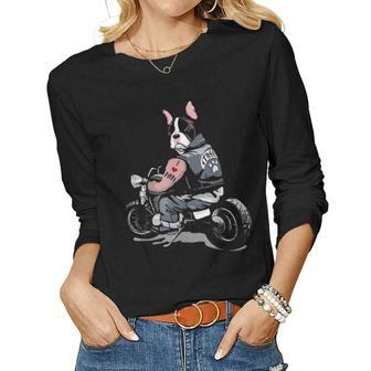 Funny French Bulldog Dog Tattoo I Love Mom Biker Gift Women Graphic Long Sleeve T-shirt - Seseable