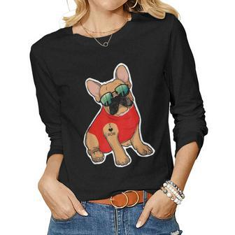 Funny French Bulldog I Love Mom Tattoos Cool Dog Costume Women Graphic Long Sleeve T-shirt - Seseable