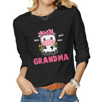 Funny Grandma Cow Cute Cow Farmer Birthday Matching Family Women Graphic Long Sleeve T-shirt - Seseable