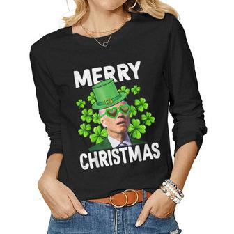 Funny Joe Biden Merry Christmas Confused St Patricks Day V3 Women Graphic Long Sleeve T-shirt - Seseable