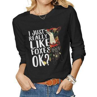 Funny Just Really Like Foxes Lover Dad Mom Mandala Kidding Women Graphic Long Sleeve T-shirt - Seseable