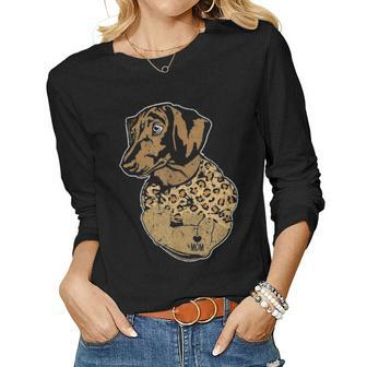Funny Leopard Dachshund Mom Costume Mothers Day Gift Women Graphic Long Sleeve T-shirt - Seseable