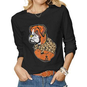 Funny Leopard Dog Boxer Mom Costume Mothers Day Gift Women Graphic Long Sleeve T-shirt - Seseable