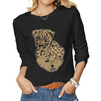 Funny Leopard Dog Pug Mom Costume Mothers Day Gift Women Graphic Long Sleeve T-shirt - Seseable