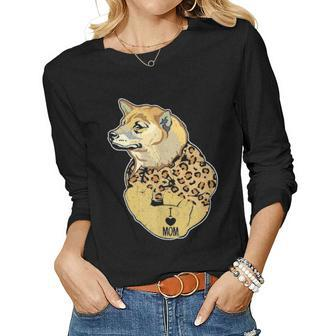 Funny Leopard Dog Shiba Mom Costume Mothers Day Gift Women Graphic Long Sleeve T-shirt - Seseable