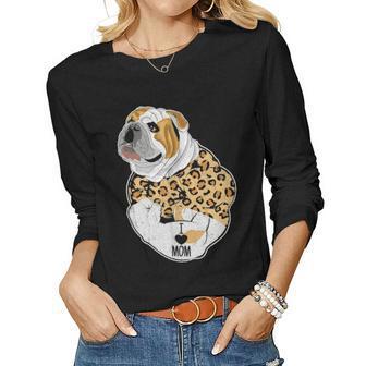 Funny Leopard English Bulldog Mom Costume Mothers Day Gift Women Graphic Long Sleeve T-shirt - Seseable
