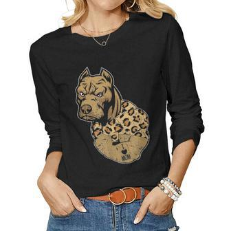 Funny Leopard Pitbull Mom Costume Mothers Day Gift Women Graphic Long Sleeve T-shirt - Seseable