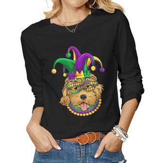 Funny Mardi Gras Dog Apparel Golden Doodle Dog Mom Dad V2 Women Graphic Long Sleeve T-shirt - Seseable