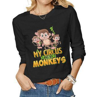 Funny Mom My Circus My Monkeys Mother Dad Kids Women Graphic Long Sleeve T-shirt - Seseable