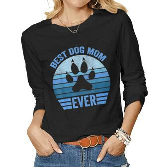 Funny Mothers Day Best Dog Mom Ever Cute Son Daughter Women Graphic Long Sleeve T-shirt - Seseable