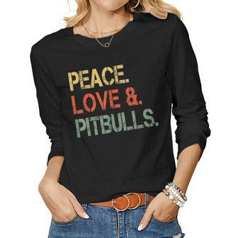 Funny Peace Love Pitbulls Pittie Mom Gifts Pibbles Dad Women Graphic Long Sleeve T-shirt - Seseable