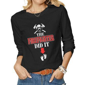 Funny Pregnancy Firefighters Wife Mom To Be  Gift For Womens Women Graphic Long Sleeve T-shirt