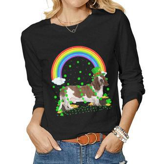 Funny Shamrock Vintage Rainbow Basset Hound St Patricks Day Women Graphic Long Sleeve T-shirt - Thegiftio UK