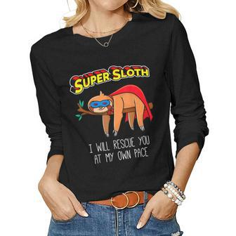 Funny Sloth Superhero Super Sloth Hero Gift Women Graphic Long Sleeve T-shirt - Seseable