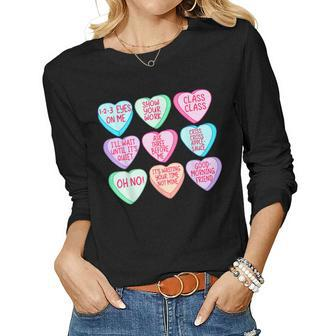 Funny Teacher Valentines Day Conversation Heart School V2 Women Graphic Long Sleeve T-shirt - Seseable