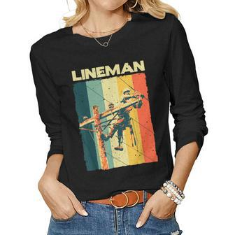 Funny Vintage Lineman Designs Men Women Electronics Lovers Women Graphic Long Sleeve T-shirt - Seseable