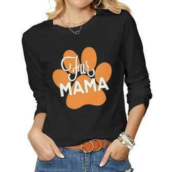 Fur Mama Orange Animal Paw Print Cute Funny Dog Cat Mom Women Graphic Long Sleeve T-shirt - Seseable