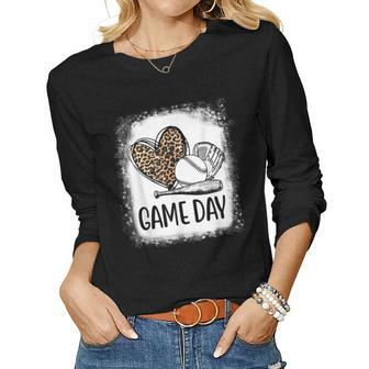 Game Day Baseball Decorations Leopard Heart Soccer Mom Mama Women Long Sleeve T-shirt | Mazezy