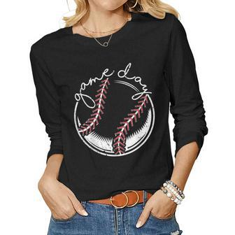 Game Day Baseball Baseball Life Softball Life Mom Mother Day Women Long Sleeve T-shirt | Mazezy