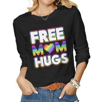 Gay Pride Mom Lgbtq Gift Design For Free Mom Hugs Women Graphic Long Sleeve T-shirt - Seseable