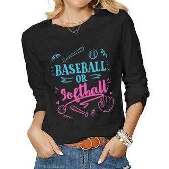 Gender Reveal Party Mom Dad Gift Baseball Softball Gift Women Graphic Long Sleeve T-shirt - Seseable