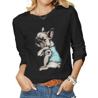 Gifts French Bulldog Dog I Love Mom Tattoo Gift Mothers Day Women Graphic Long Sleeve T-shirt - Seseable