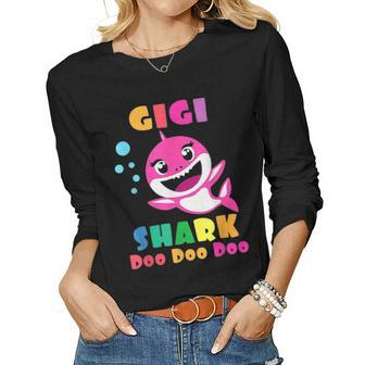 Gigi Shark Funny Mothers Day Gift For Womens Mom Women Graphic Long Sleeve T-shirt - Seseable