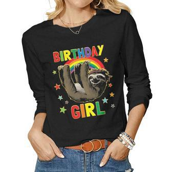 Girl Birthday Sloth B Day Party Kids Gift Idea Sloth Lovers Women Graphic Long Sleeve T-shirt - Seseable
