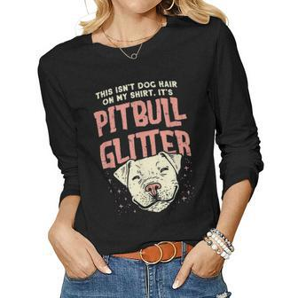 Girls Pitbull Glitter Hair Dog Lover Mothers Day Gift Mom V2 Women Graphic Long Sleeve T-shirt - Seseable