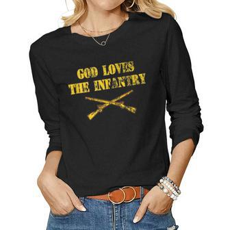 God Loves The Infantry Combat Infantryman 11B Cib Women Graphic Long Sleeve T-shirt - Seseable