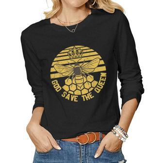 God Save The Queen Save The Bees Vintage Women Long Sleeve T-shirt | Mazezy