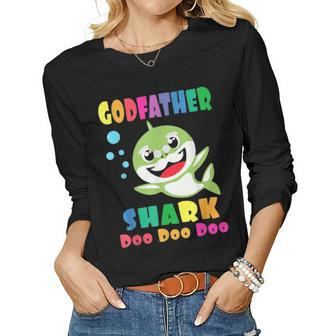 Godfather Shark Funny Fathers Day Gift For Mens Dad Women Graphic Long Sleeve T-shirt - Seseable