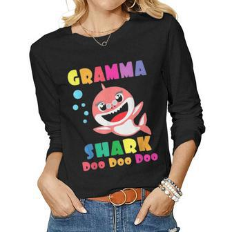 Gramma Shark Funny Mothers Day Gift For Womens Mom Women Graphic Long Sleeve T-shirt - Seseable