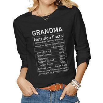 Grandma Nutrition Facts Novelty Grandmother Women Long Sleeve T-shirt | Mazezy